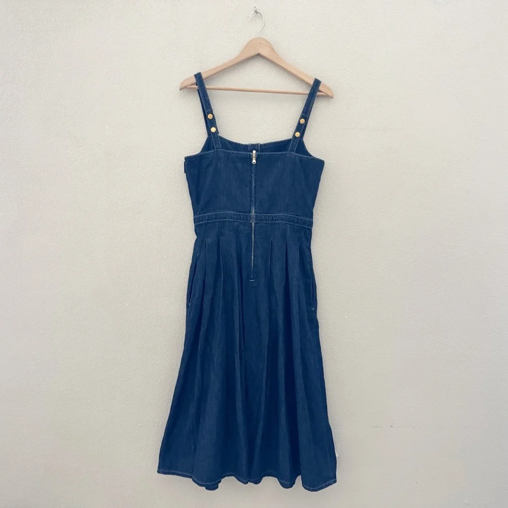 L'agence Esmeralda Pinafore Denim Midi Dress 8 Raleigh Parisian Chic Preppy NWT - Picture 7 of 15